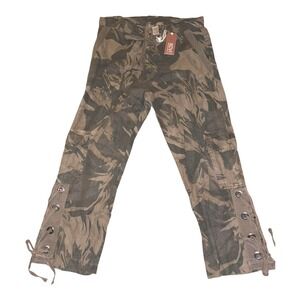 XCVI 100% Linen Cropped Lace Up tropic camo print pants NWT Highrise size M